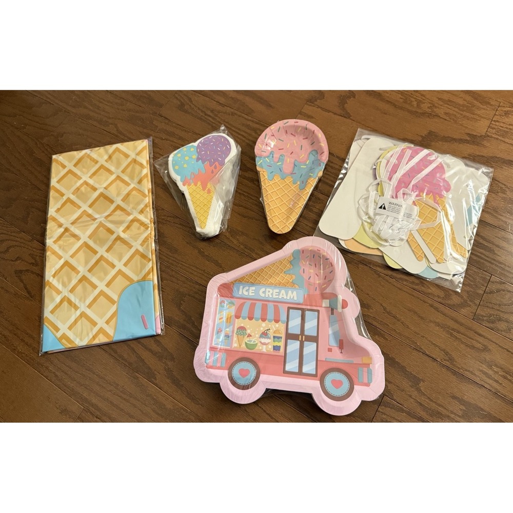 We Love Ice Cream Party Supplies: Banner 24 Big Plates 24 Small Plates 24 Napkin